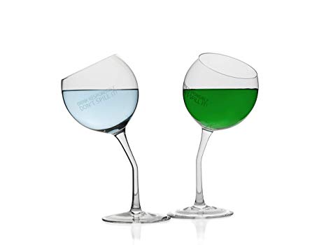 Tilted Wine Glasses 2 Crystal Tipsy Wine Glasses With Saying|Dishwasher Safe Lead-Free Funny Wine Glasses