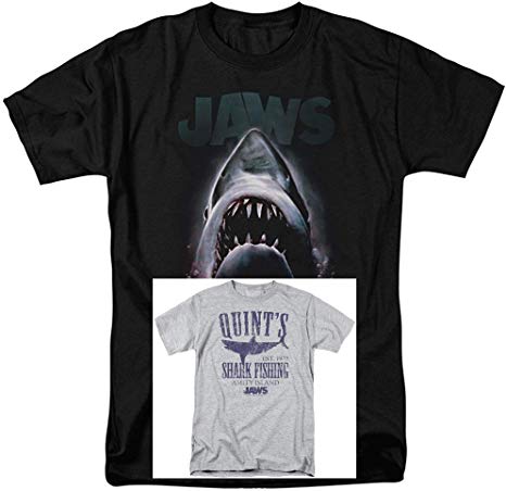 2 Pack Combo Jaws Movie & Quints Classic Retro Vintage Men's Adult Graphic T-Shirts