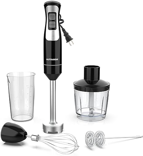 Immersion Blender Handheld, Hand Blender with 500ml Food Chopper, 600ml Container, Milk Frother, Egg Whisk, Puree Infant Food, Smoothies, Sauces and Soups – Black