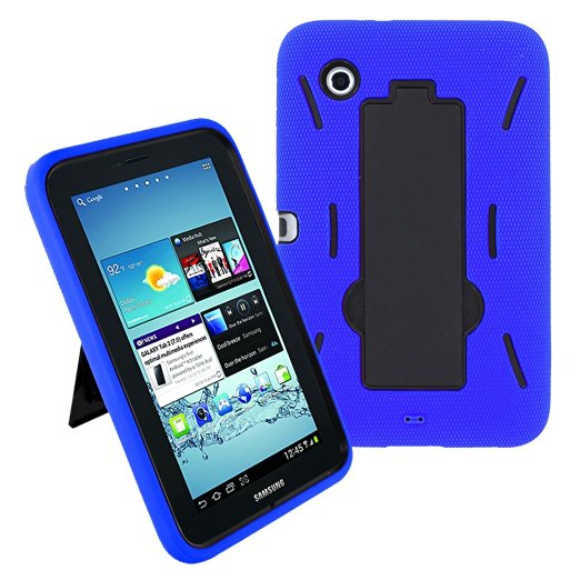 Galaxy Tab 2 7 Case KIQ (TM) Heavy Duty Hybrid Silicone Skin Hard Plastic Case Cover Kick Stand for Samsung Galaxy Tab 2 7.0 P3100  - Black / Blue