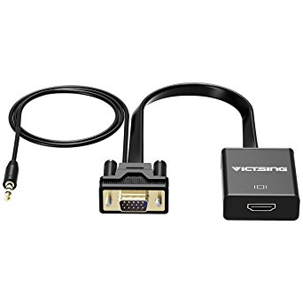 VicTsing HDMI to VGA Adapter with Audio Cable, HDMII Female to VGA Male Adapter Converter with 3.5mm Audio Cable and Micro USB Charging Cord for DVD Player, Tablet PC, Digital Camera, SLR Camera
