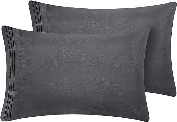 CozyLux Pillow Cases Queen Set of 2 Luxury 1800 Series Brushed Microfiber Bed Pillow Cases Embroidered 2 Pack 20x30 inches, Dark Grey/Gray Pillow Covers with Envelope Closure