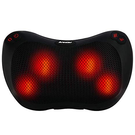 Arealer Neck and Back Massager Massage Pillow with Heat, Shiatsu and Deep Tissue Kneading for Shoulder, Neck, Back and Muscle Pain Relief, Relaxation in Car Home and Office