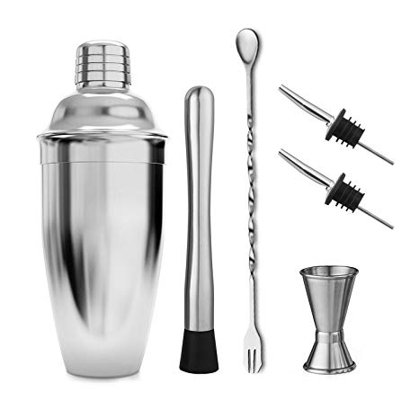 Cocktail Shaker Set by STONEKAE:24 oz Stainless Steel Cocktail Shaker with Strianer,Jigger,Muddler, Mixing Spoon,2 Pourers, Professional Kit Gift