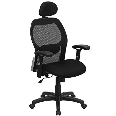 Flash Furniture High Back Black Super Mesh Executive Swivel Chair with Adjustable Arms