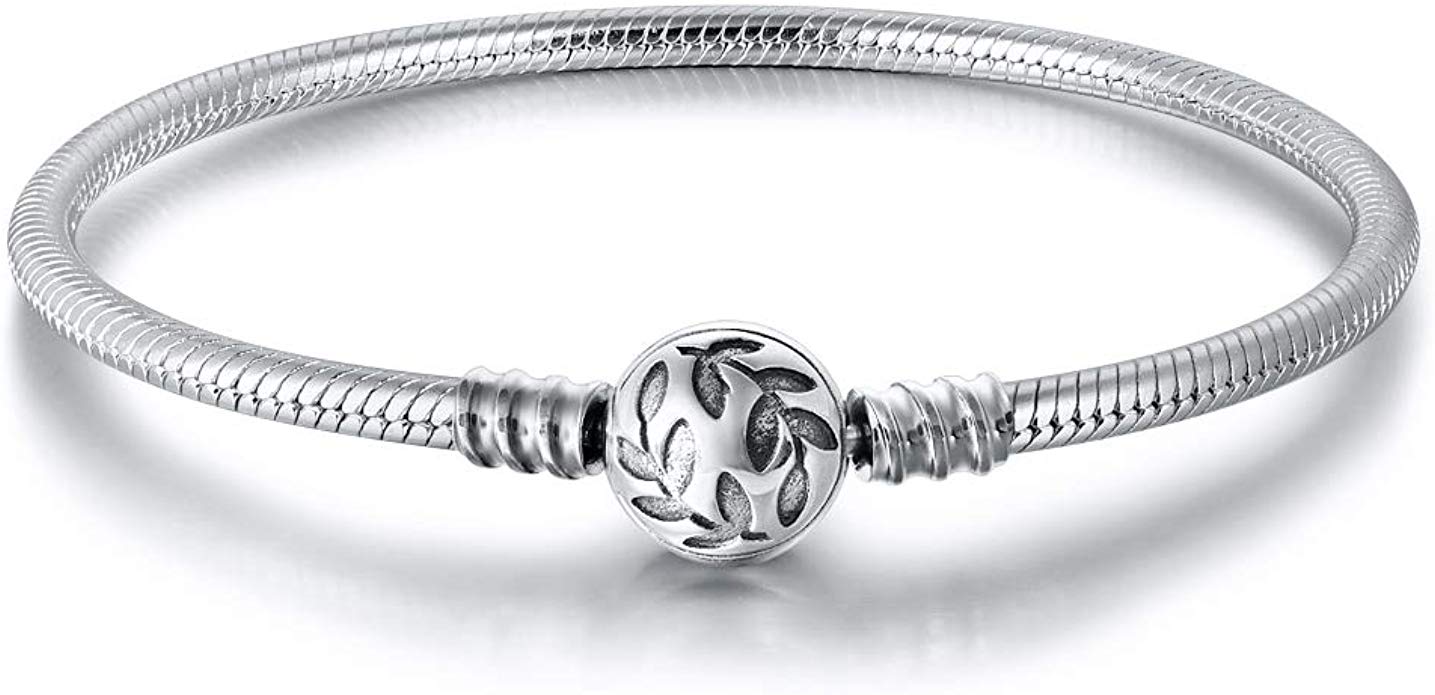 JIAYIQI Charm Bracelet Fit Charms 925 Sterling Silver Snake Chain Bracelet Basic Charm Bracelets,Signature Bracelet with Sparkling Round Clasp Charm Clear