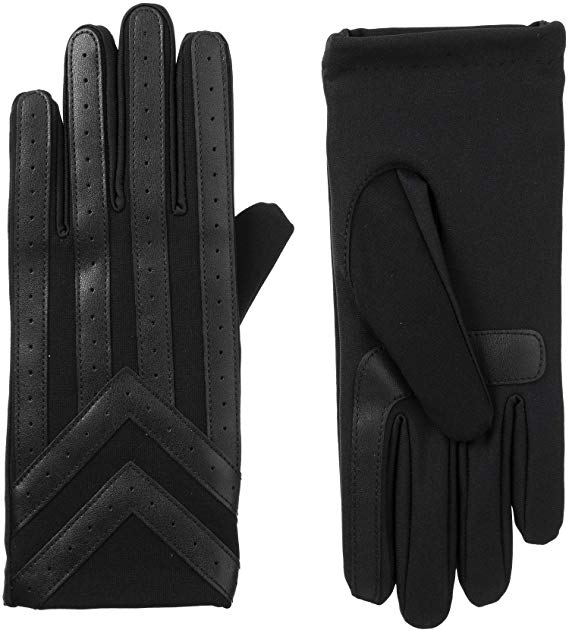 isotoner Men’s Spandex Touchscreen Cold Weather Gloves with Warm Fleece Lining and Chevron Details