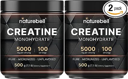 NatureBell 2 Pack Creatine Monohydrate Powder 500 Grams, 5000mg Per Serving, Pure Unflavored Creatine Powder - Micronized - Pre Workout | Keto | Vegan | Dissolves Easy | Filler Free