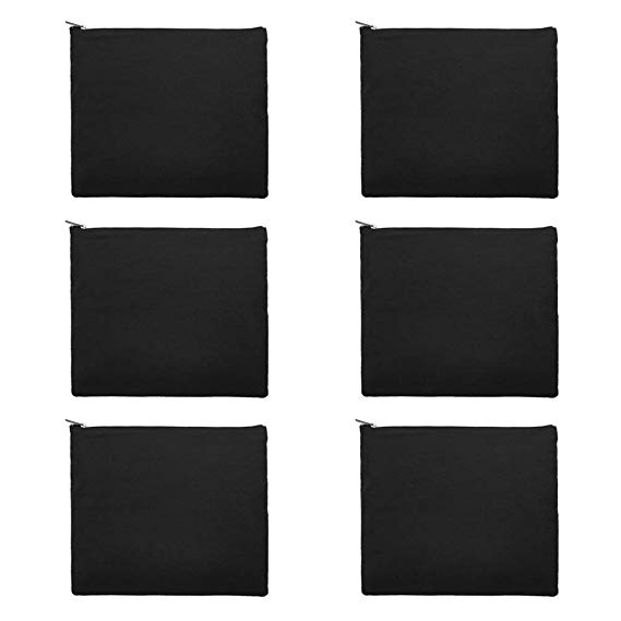 Aspire 6 Pieces Black Cotton Canvas Bags, 9.5" x 8" Zipper Makeup Bag