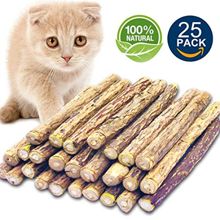 Matatabi Cat Catnip Sticks 25 Pcs or 50 pcs Cat Chew Sticks Dental Cleaning for Cats 100% Organic Silver Vine Dental Treats Molar Chew Toy Olfactory Enrichment