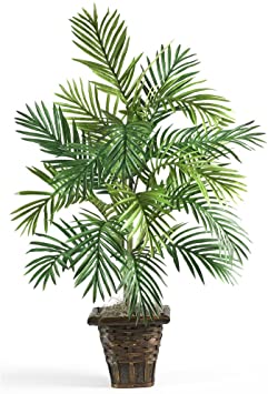 Nearly Natural 6536 Areca Palm with Wicker Basket Decorative Silk Plant, Green,10.5" x 10.5" x 40"