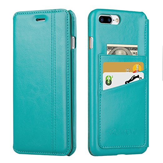 AMOVO iPhone 7 Plus/iPhone 8 Plus Case, iPhone 7 Plus/iPhone 8 Plus Wallet Case [Premium Vegan Leather] iPhone 7 Plus/iPhone 8 Plus Flip Cover with Gift Box Package (iPhone 7 Plus/8Plus Aqua)