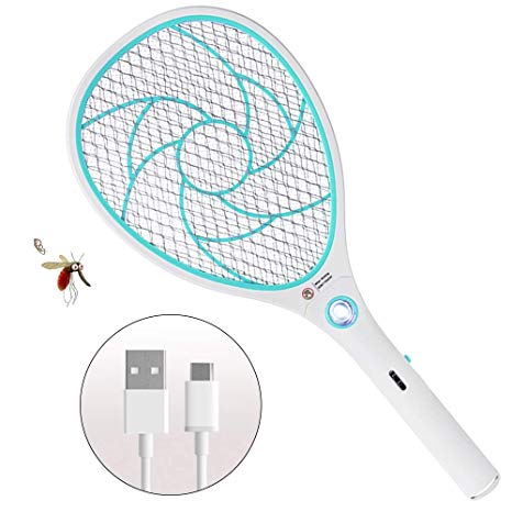 ZOMAKE Bug Zapper Racket,Electric Fly Swatter,Fly Killer and Mosquito Racquet,Fly Killer - USB Charging - 3000 Volt - Bright LED Light - Unique 3-Layer Safety Mesh Safe (Blue)