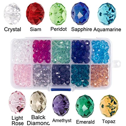 Bingcute 8mm Wholesale Briolette Crystal Glass Beads Finding Spacer Beads Faceted #5040 Briollete Rondelle Shape Assorted Colors With Container Box (300PCS)