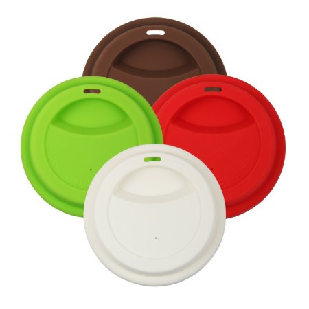 Yilove Silicone Coffee-cup Lids[4 Pack],Spill-Proof Lid -Red Green White Coffee