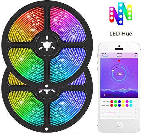 Dream Color LED Strip Lights with APP, YORMICK 10m/32.8ft Light Strip Built-in Digital IC, SMD 5050 RGB Waterproof 300-LED Flexible Strip Lighting for Home Kitchen (Dream Color, 10M)