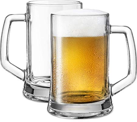 Beer Mugs, by KooK, Solid Glass, Large, Set of 2, 22oz