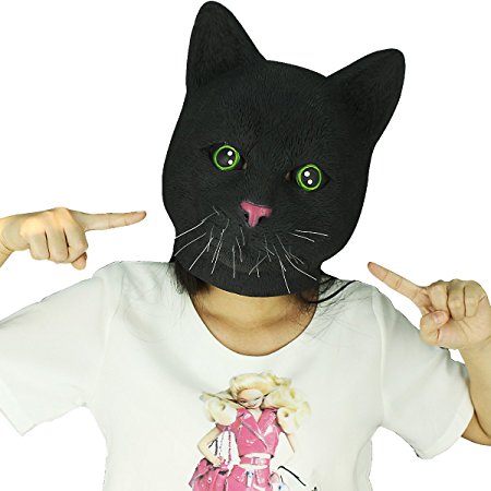 Novelty Latex Rubber Creepy Cat Head Mask Halloween Party Costume Decorations
