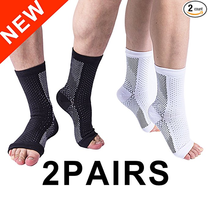2 Pair Compression Foot Sleeves,Plantar Fasciitis Socks with Arch Support, Better than Night Splint, Eases Swelling & Heel Spurs, Ankle Brace Support, Increases Circulation