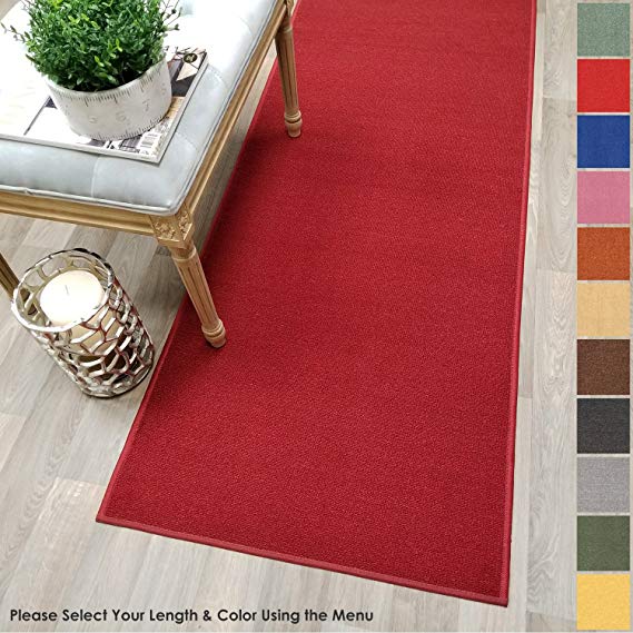 Custom Size RED Solid Plain Rubber Backed Non-Slip Hallway Stair Runner Rug Carpet 22 inch Wide Choose Your Length 22in X 1ft