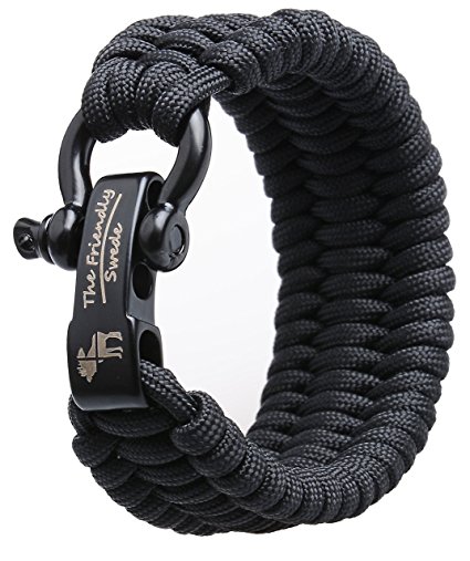 The Friendly Swede XXL Trilobite Extra Beefy Paracord Survival Bracelet with Stainless Steel Black Bow Shackle, Adjustable Size Fits 8.5”-9.5” (21.6-24.1 cm) Wrists