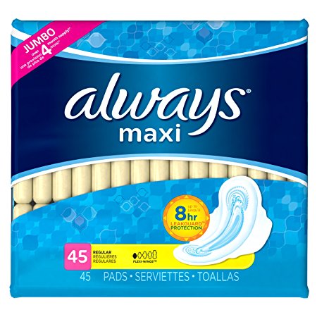 Always Maxi Pads, Regular With Flexi-Wings, Unscented 45 Count