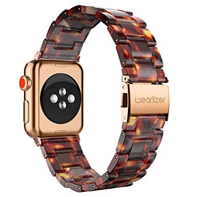 Wearlizer Compatible Apple Watch Band 38mm Womens Mens iWatch Resin Lightweight Wristbands Replacement Sport Bracelet Strap, Stainless Steel Buckle Series 3 2 1-Dark Rose Gold Tortoise