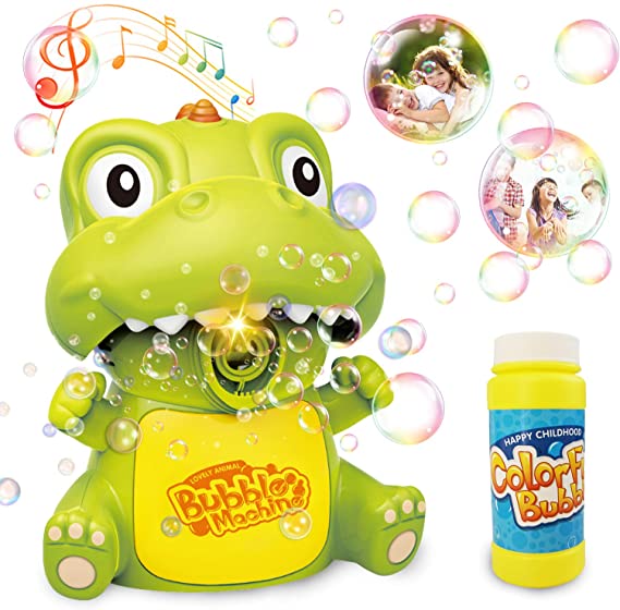HOMOFY Bubble Machine Toys,Cute Dinosaur Bubble Blower,Music/Light,Manual/Auto Feature,with 1 Durable Solution Dinosaur Toys for 1 2 3 4 5 Year Old Boys/Girls/Kids&Toddlers Gifts,Outdoor&Party&Weeding