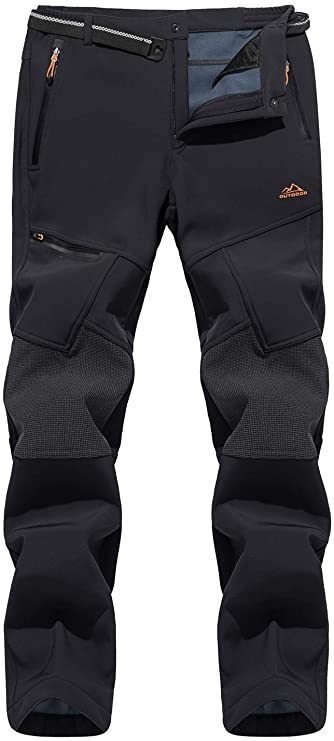 TACVASEN Men's Pants-Thick and Thin Skiing Hiking Fleece Lined Reinforced Knees Softshell Pants (No Belt)