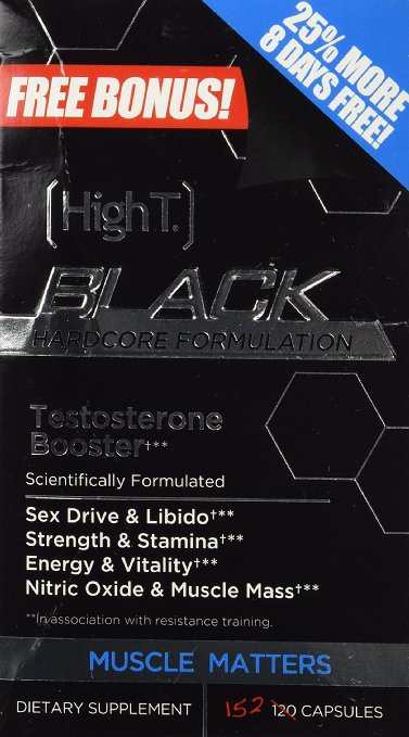 High T Black - Testosterone Booster - Pre Workout Hardcore Muscle Formulation - Bonus Size 152 capsules