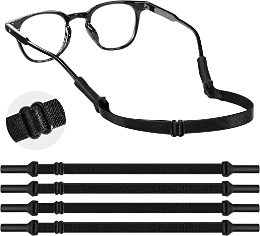 MoKo Adjustable Glasses Straps - 4 Pcs No Tails Glasses Straps Holder, Adjustable Eyeglasses Strap Lanyards for Men Women Glasses Straps, Anti-slip Sunglasses Strap, Black