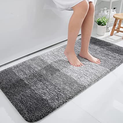 OLANLY Luxury Bathroom Rug Mat, Extra Soft and Absorbent Microfiber Bath Rugs, Non-Slip Plush Shaggy Bath Carpet Runner, Machine Wash Dry, Bath Mats for Bathroom, Tub and Shower, 47x24, Grey