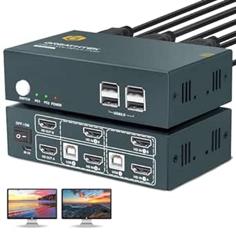 HDMI KVM Switch 2 Monitors 2 Computers,2 Port Dual Monitor Kvm Switcher for 2 Computers to Share 4 USB 2.0 Hub,UHD 4K@60Hz Resolution Downward Compatible,EDID Emulators