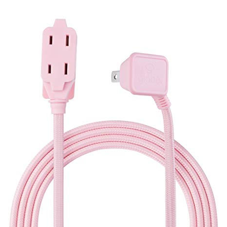 Globe Electric 22839 Designer Series 9-ft Fabric Extension Cord, 3 Polarized Outlets, Right Angle Plug, 125 Volts, Pink