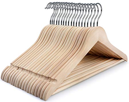 TOPIA HANGER Adult Unfinished/Natural Wood Clothes Hangers, Wooden Suit Coat Jacket Hangers - 360°Stronger Flexible Hook- Extra Smoothly Cut Notches- 18 Pack - CT10N