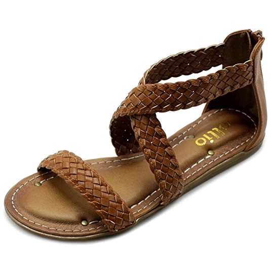 Ollio Women's Shoe Cross Braided Multi Color Flat Sandal