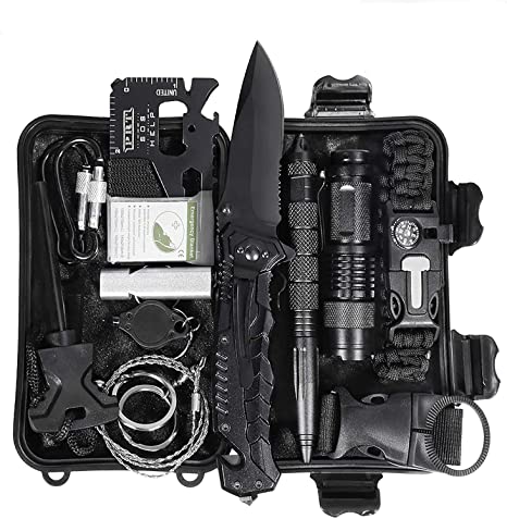 Survival Kit 15-in-1,Outdoor Emergency Survival Kit Birthday Gifts for Men Dad Him Husband Boyfriend Boy with Hunting Knife / Tactical Flashlight for Camping Hiking Outdoor Adventure