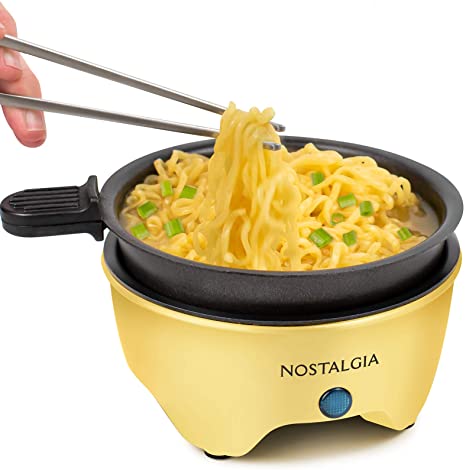 Nostalgia MSK5YW MyMini Personal Electric Skillet & Rapid Noodle Maker Perfect For Ramen, Pasta, Mac & Cheese, Stir Fry, Soups, Omelets, Hard-Boiled Eggs, Pancakes-Yellow