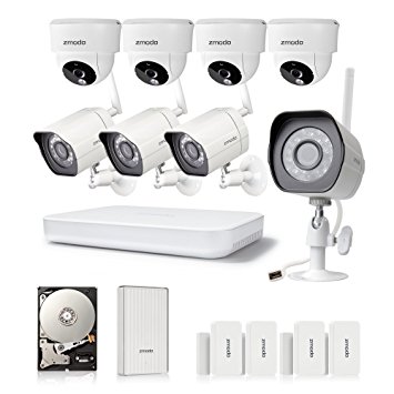 Zmodo All-in-One Kit 8CH NVR 720p HD WiFi Outdoor Indoor Video Surveillance Security Cameras System 1TB Hard Drive, WiFi Range Extender and 4 Door/Window Sensors
