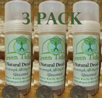 Green Tidings All Natural Deodorant Extra Strength All Day Protection Unscented 27oz 3 PACK- 15 OFF