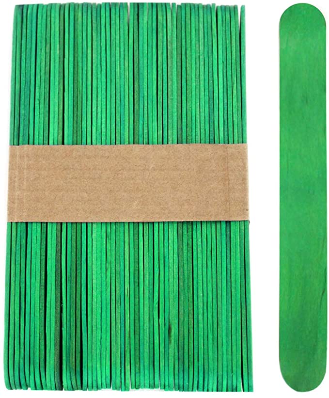 100 Sticks - Jumbo Wood Craft Popsicle Sticks 6 Inch (Green)