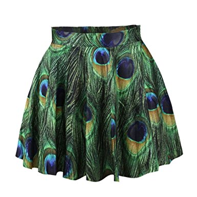 Jiayiqi Women Fashion Printed Casual Skirt Stretchy Flared Pleated Mini Skirt