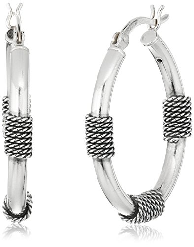 Sterling Silver Balinese Station Hoop Earrings