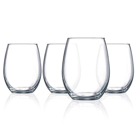 Arc International N7337 Luminarc Cachet Stemless Wine Glass,15 Ounce, Set of 4, Clear