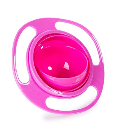 Song Kids of Plastic Creative Gyroscope 360 Degree Rotate Spill-Proof Bowl Dishes Practice Feeding Bowls Rose red