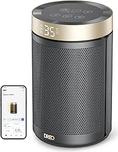 Dreo Electric Heater, 1500W Energy Efficient Space Silent Room Heater, Portable Ceramic Fan Heaters, Thermostat 3 Modes 12H Timer, Overheat & Tip Over Protection, for Bedroom, Atom 316, Gold