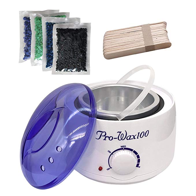 Wax Warmer Electric Wax Heater Pot Hair Removal Waxing Kit for Face Legs Underarms & Bikini Hair Remover Wax Beads 400g 30pcs Waxing Applicator Stick (400ml) (White)