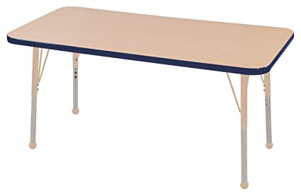 ECR4Kids 24" x 48" Rectangular Activity School Table, Toddler Legs w/Ball Glides, Adjustable Height 15-23 inch (Maple/Navy/Sand)