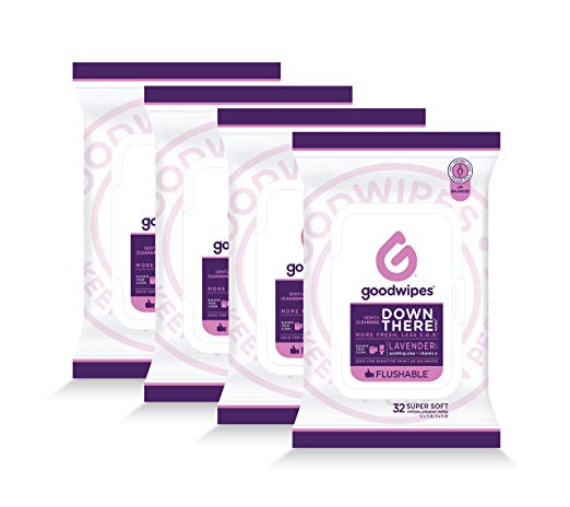 Down There Wipes Womens Flow Pack (Lavender, 128 Wipes (4 Pack))