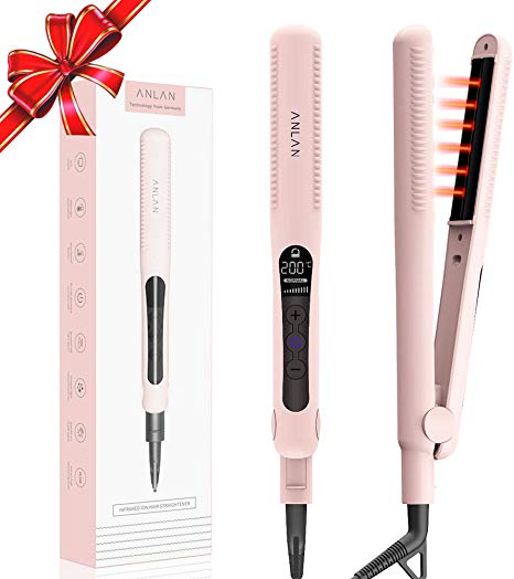 Black Friday Deals Hair Straightening Iron, ANLAN 2 in1 Professional Hair Straightener Ionic Infrared Flat Iron with Dual Voltage LCD Display Ceramic Hair Straightening Irons Adjustable Temperature 3D Floating Plates for All Hair Types (120℃-230℃)